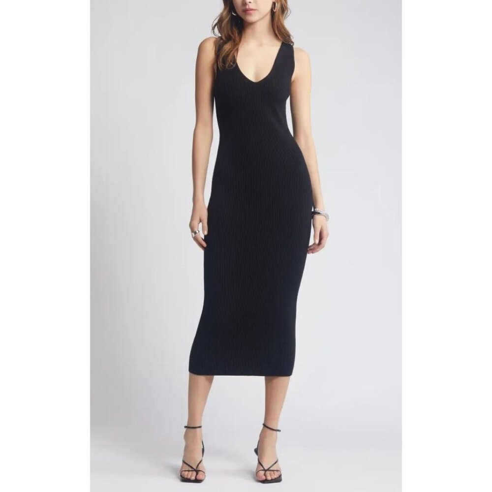 OPEN EDIT Women Long Black Luxe Sculpt Sleeveless Midi Dress SMALL